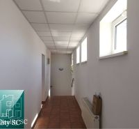 Ein Flur in einem Einfamilienhaus mit Fliesen, hellen Wänden und Deckenpaneelen.