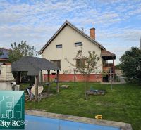 Ein Einfamilienhaus in der Gemeinde Tureň in der Straße Tureň mit einem Pool und einem Grill im Garten.