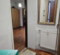 Innenraum eines Einfamilienhauses mit Holzboden, Spiegel und Heizkörper.