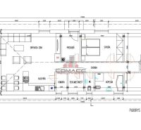 Grundriss des Erdgeschosses eines Einfamilienhauses mit Terrasse umfasst Wohnzimmer und Küche.