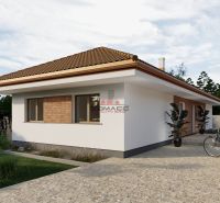 Ein Einfamilienhaus im Dorf Veselé mit einem gepflegten Garten und einem Fahrrad auf der Straße Veselé.