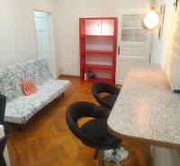 Wohnzimmer mit Bartheke und Holzboden in einer 2-Zimmer-Wohnung.