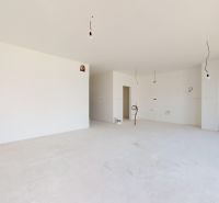 Ein geräumiger, unmöblierter Raum in einem Einfamilienhaus mit weißen Wänden und einem großen Fenster.
