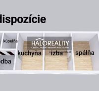 Grundriss eines Einfamilienhauses in Malacky mit Wohnzimmer, Küche und Schlafzimmer.