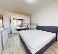 Schlafzimmer in einer 2-Zimmer-Wohnung mit Holzboden und Kleiderschrank.
