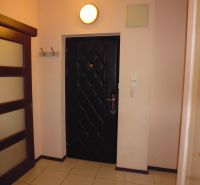 Eingangsflur in einer 2-Zimmer-Wohnung mit weißen Wänden und dunklen Türen.