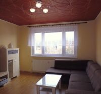 Wohnzimmer in einer 2-Zimmer-Wohnung mit brauner Decke und Boden in Holzoptik.