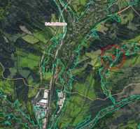 Luftaufnahme von Svrčinovec mit markierten landwirtschaftlichen und forstwirtschaftlichen Flächen.