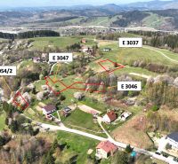 Luftaufnahme von landwirtschaftlichen und forstwirtschaftlichen Flächen in Svrčinovec mit markierten Parzellen.