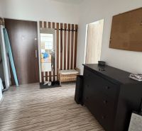 Eingangsflur in einer 2-Zimmer-Wohnung mit Holzboden und praktischen Möbeln.