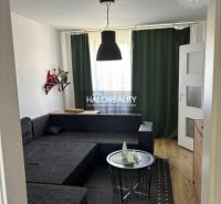 Wohnzimmer in einem Einfamilienhaus mit schwarzem Sofa und Boden in Holzoptik.