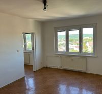 Helles Zimmer mit drei Fenstern und Holzboden in einer 2-Zimmer-Wohnung.