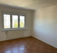 Ein Zimmer einer 2-Zimmer-Wohnung mit einem Boden in Holzoptik und einem großen Fenster.