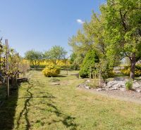 Der Garten beim Einfamilienhaus in der B. Tablica Straße, Dudince, voller grüner Bäume und Sträucher.