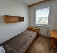 Ein Zimmer in einer Einzimmerwohnung mit einem Holzboden, einem Bett und Möbeln.