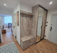 Diele einer 3-Zimmer-Wohnung mit Holzboden und einem Kleiderschrank.