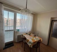Essbereich mit Fenster und Tisch in einer Einzimmerwohnung, Boden mit Holzdekor.