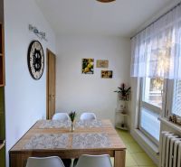 Esszimmer in einer 2-Zimmer-Wohnung mit Esstisch und Dekorationen.