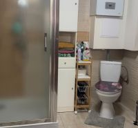 Badezimmer in einem Einfamilienhaus mit moderner Duschkabine und Toilette.