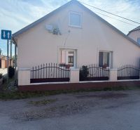 Ein Einfamilienhaus in Záhorská Ves mit weißer Fassade und schwarzem Metallzaun.