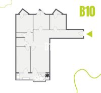 Grundriss einer 4-Zimmer-Wohnung mit vier Räumen und zwei Eingängen.