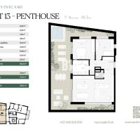 Grundriss einer 3-Zimmer-Wohnung mit Terrasse, Küche, Badezimmer und Keller. Gesamtfläche 156 m².