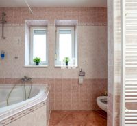 Badezimmer mit Badewanne, zwei Fenstern und Heizkörper in einer 2-Zimmer-Wohnung.