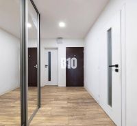 Eingangsbereich einer 3-Zimmer-Wohnung mit Holzboden und Einbauschrank.