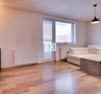 Wohnzimmer in einer 3-Zimmer-Wohnung mit Holzboden und weißem Sofa.