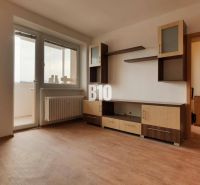 Ein Zimmer mit Möbeln, ein Boden mit Holzdekor, Balkontüren.