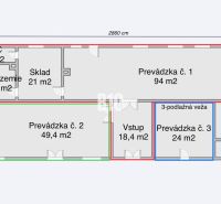 Grundriss von Geschäftsräumen mit Lagern, Büro und verschiedenen Betrieben.
