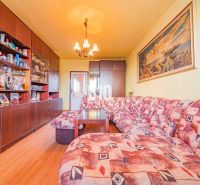 Wohnzimmer in einer 3-Zimmer-Wohnung mit Holzboden und Ecksofa.