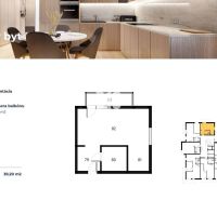1-Zimmer-Wohnung mit Badezimmer, Kochnische, Wohnzimmer und Balkon, Gesamtfläche 39,20 m².