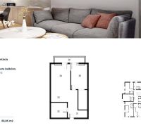 Zweizimmerwohnung, helle Räume, Balkon, Südwest-Ausrichtung; Badezimmer, Kochnische, Schlafzimmer.