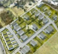 Visualisierung eines Wohnbaugrundstücks in Trenčianske Teplice mit geplanter Bebauung.