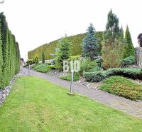 Der Garten bei der Villa in Súľov-Hradná mit gepflegter Hecke und Gehweg.