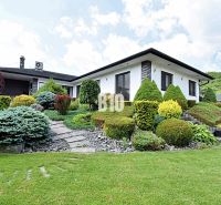 Eine Villa in Súľov-Hradná mit einem wunderschönen Garten und gepflegten Sträuchern.