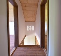 Holz-Dachboden mit Flur in der Hütte, mit natürlicher Decke und Boden.