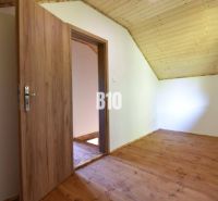 Ein Zimmer in einer Hütte mit Holztüren und Holzboden.