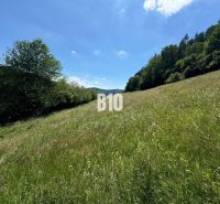 Eine weite Wiese mit Aussicht, umgeben von Bäumen in Dolný Vadičov, ideal für Baugrundstücke.