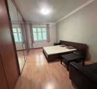 Geräumiges Schlafzimmer in einer 2-Zimmer-Wohnung mit Holzboden und Einbauschränken.