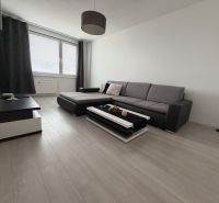 Wohnzimmer in einer 2-Zimmer-Wohnung mit Holzboden und einem bequemen Sofa.