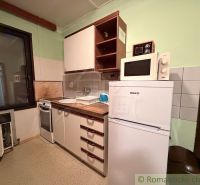 Küchenecke mit Geräten in der Hütte, Boden mit Holzdekor.