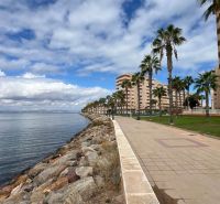 Uferpromenade mit Palmen bei der Ferienwohnung in La Manga del Mar Menor, Spanien.