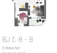 Grundriss einer 2-Zimmer-Wohnung mit Wohnzimmer, Küche, Balkon und Badezimmer.