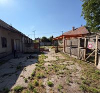 Der Hof des Einfamilienhauses in Nesvady mit eingezäunten Bereichen und Betonoberfläche.