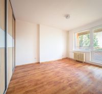 Ein Zimmer in einer 3-Zimmer-Wohnung mit einem Boden in Holzoptik und großen Fenstern.