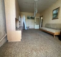 Wohnzimmer in einer 2-Zimmer-Wohnung mit Teppich und Holzmöbeln.