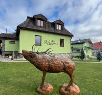 Die Statue eines Hirsches vor der Villa im Dorf Štôla, Bezirk Poprad, Region Prešov, Slowakei.