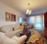 Helles Wohnzimmer mit Sofa und Teppich in einer 3-Zimmer-Wohnung.